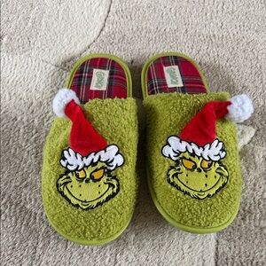 Target Grinch Green Holiday Slippers with Red and White Accents